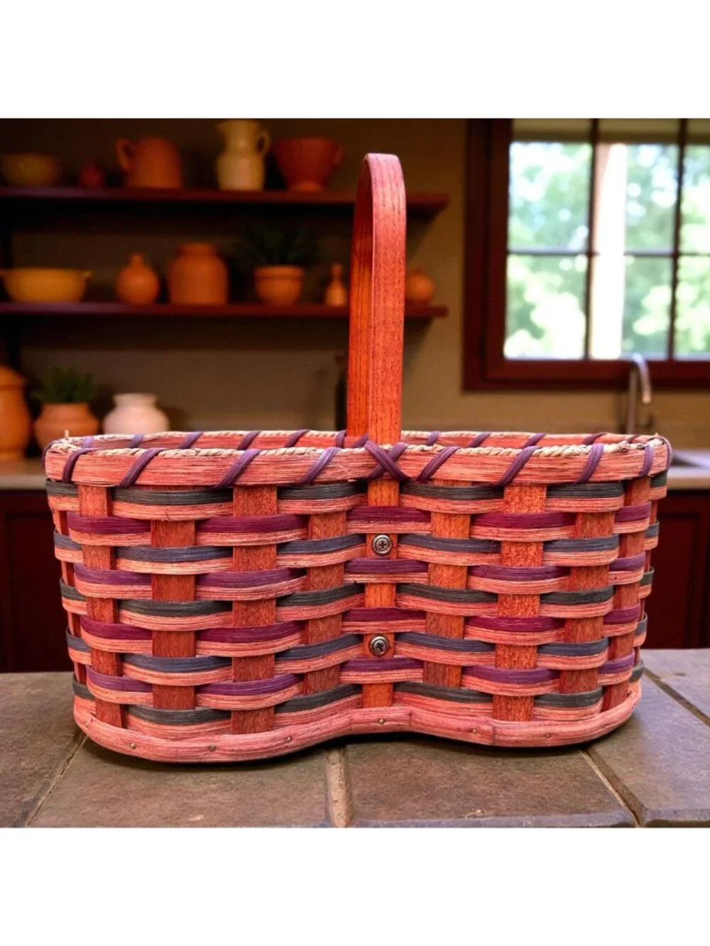 Rustic Handmade Wooden Basket For Wine Or Picnic – Reuben E Stutzman – Dual Comp